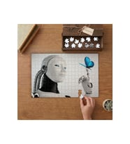 Robot ve Mavi Kelebek Tasarımı 240 parça Ahşap Puzzle Ahşap Kutuda MP01450