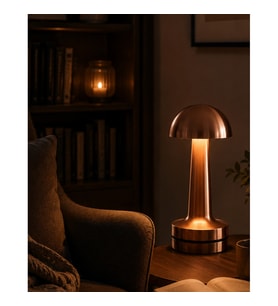 Şarjlı Mantar LED Masa Lambası – Bronz Dokunmatik 3 Işık Modlu 1800 mAh
