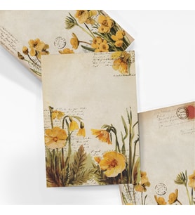A6 (10,5x14,8 cm) 6’lı Vintage Sarı Nergis Çiçekli Scrapbook, Journal ve Mektup Kağıdı Seti