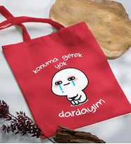 BK Gift Dardayım Tasarımlı Kırmızı Kumaş Bez Çanta, Baskılı Omuz Çantası, Alışveriş Çantası, Arkadaşa Hediye-1