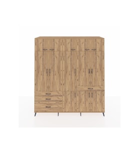 Kronos Dolap 8 Raflı 4 Çekmeceli 3 Askılı 220x59x243 Çam-Çam/Çam