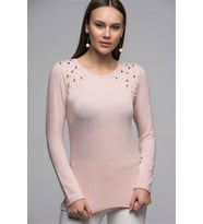 7440938 Yumoş İki Omuzu İncili Uzun Kol Bluz PUDRA