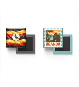 Buzdolap Magnetleri - Uganda Bayrağı ve Kampala Posta Pulu Tema - 2'li Set Magneti