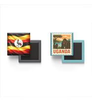 Buzdolap Magnetleri - Uganda Bayrağı ve Kampala Posta Pulu Tema - 2'li Set Magneti