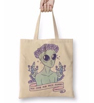 Cute Alien Uzaylı Bez Çanta Uzun Saplı