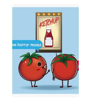 Tomato Watching Horror Movie Ketchup Tablo Ahşap Poster Dekoratif