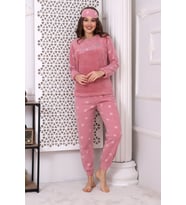 Fawn 3024 Peluş Welsoft Polar Kışlık Yumoş Kadın Pijama Takımı (Pudra)