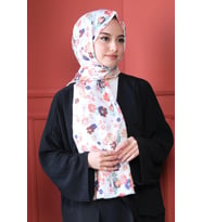 Afvente Çiçek Desen Beyaz Pamuk Şal (Saks)