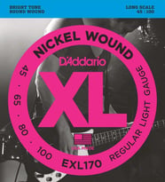D'Addario EXL170 XL Nickel Wound Bas Gitar Tel Seti - 45-100 Regular Light (Profesyonel)  Long Scale, Dünya Standartlarında En Çok Tercih Edilen Bas Teli ve Parlak Nikel Tonu