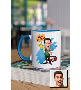 Erkek Resim Öğretmenine Hediye Karikatürlü Mavi Kupa Bardak