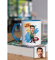 Erkek Resim Öğretmenine Hediye Karikatürlü Mavi Kupa Bardak