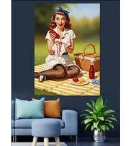 Piknik Yapan Retro Pin-up Dekoratif Kanvas - Mdf Ahşap Tablo