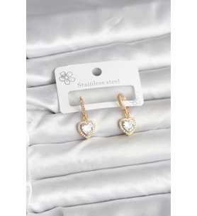 Pirinç Gold Renk Zirkon Taşlı Kalp Model Kadın Küpe TJ-BKP11394