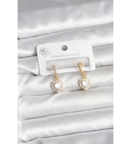 Pirinç Gold Renk Zirkon Taşlı Kalp Model Kadın Küpe TJ-BKP11394