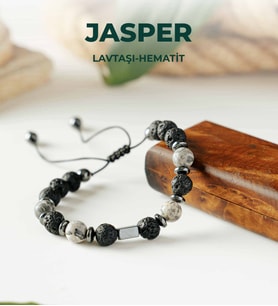 Luxtone Sertifikalı Jasper - Lavtaşı ve Hematit Makrome Bileklik Erkek Takı LX1910BM