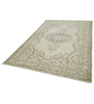 Krem Renkli El Dokuma Eskitme Halı Madalyon Göbekli Vintage Stil Yün Pamuk Salon Halısı Bordürlü
