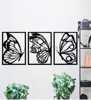 3 Parça Dekoratif Kelebek Tablo (Siyah)