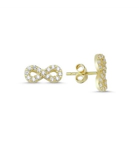 Beyaz Taşlı Sonsuzluk  Küpe (Gold)