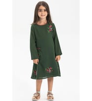 Uzun Kol Şile Bezi Burçak Yazlık Çocuk Elbise Yeşil Ysl