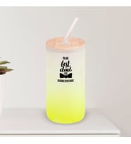 BK Gift İsimli Dad Tasarımlı Sarı Renk Pipetli Buzlu Cam Bardak 600ml - 4, Babaya Hediye, Doğum Günü Hediyesi