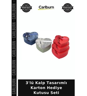 Özel Üretim Set 3'lü Kalp Tasarımlı Karton Hediye Kutusu Seti - Kabartma Desen - Kurdele Detaylı