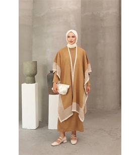 Neşeli butik kadın triko pelerin detaylı tesettür elbise NMS018