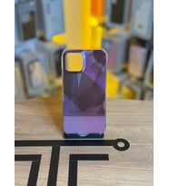 iPhone 12 / 12 Pro Uyumlu Kristal Görünümlü Geometrik Desenli Parlak Kılıf (Mor)
