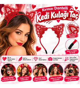 Kırmızı Dantelli Kedi Kulağı Taç – Parti ve Kostüm Aksesuarı