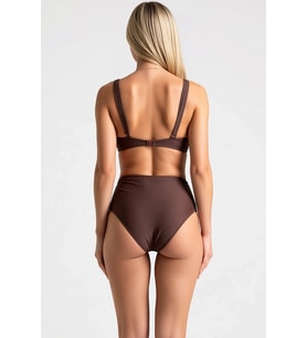 Kadın Bikini Takımı Balconette Kaplı Kolsuz Yüksek Bel Slip Etnik Desenli Örme Kumaş Yazlık Plaj