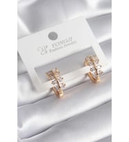 Pirinç Gold Renk Zirkon Taşlı Kadın Küpe 5886