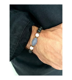 Unisex - Ahşap Celtic Motifli, Jade Ve Lav Doğal Taşlı Çok Şık Padore Bileklik  Handcrafted