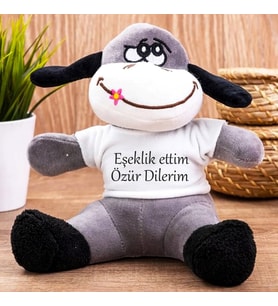 Eşeklik Ettim Özür Dilerim Tişörtlü Peluş Eşek 24cm  Özür Hediyesi Oyuncak Peluş