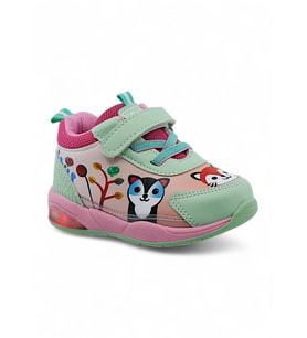 Khayt ZıpZıp Ortopedik Hafif Yuva Kreş Ev Unisex Işıklı Çocuk Spor Ayakkabı (Yeşil-Pembe)