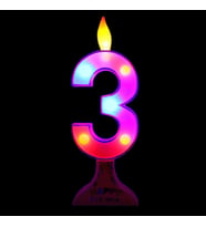 VIP KALİTE PEMBE 3 YAŞ RENKLİ LED IŞIKLI PASTA MUMU LED IŞIKLI DOĞUM GÜNÜ MUMU LED HAPPY BIRTHDAY CANDLE