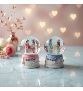Love Story Mini Kar Küresi - Işıklı - 7x4 cm - Pilli Romantik Hediye