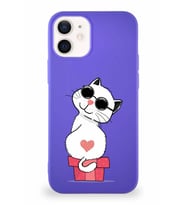 Apple iPhone 12 Soft Premier Kapak Coolcat Tasarımlı Silikon Kılıf - Mor (Şeffaf)