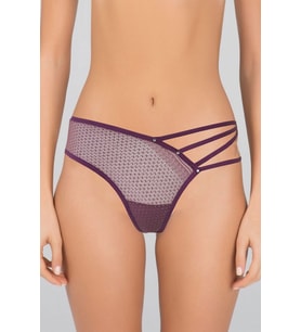 Kadın Dantel Detaylı Transparan Tanga String Külot (Mürdüm)