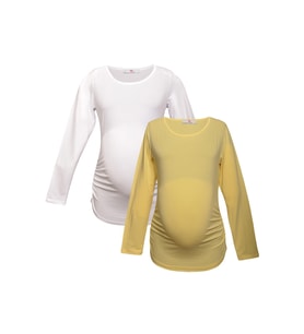 LuvmaBelly MYRA2309_2308 Hamile tshirt seti (Sarı-Beyaz)