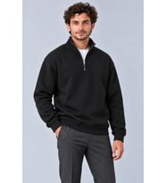 Biçomi Erkek Üç İplik İçi Şardonlu Dik Yaka Yarım Fermuarlı Kışlık Sweatshirt - Siyah