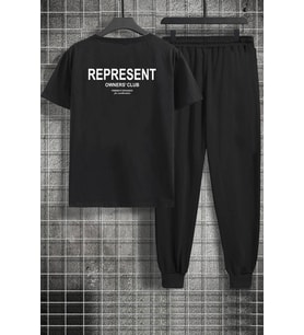 Unisex Represent Baskılı 2'li Eşofman Takımı (Siyah)