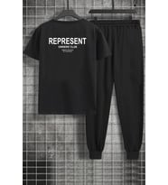 Unisex Represent Baskılı 2'li Eşofman Takımı (Siyah)