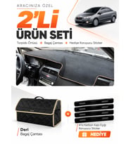 FIAT LİNEA (2007-2015) Uyumlu Torpido Örtüsü + Deri Bagaj Çantası + Sticker Seti - Siyah Bej