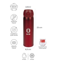 Kırmızı Dokulu Paslanmaz Çelik Termos 430 ml Kapaklı No:105