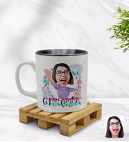 BK Gift Kişiye Özel O Bir Çiçek Karikatürlü İçi Siyah Renkli Kupa Bardak Model 3