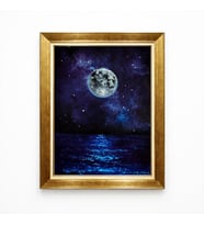 Tablore Gold Çerçeveli Dolunay Ve Gece Deniz Manzaralı Dekoratif Duvar Tablosu