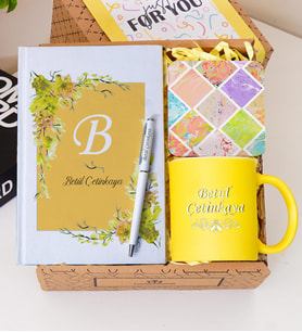 Kişiye Özel Renkli Defter , Sarı Kupa Bardak, Tükenmez Kalem & Hediye Seti