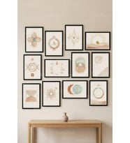 12 Parça Geometrik Soyut 2 Renk Seçenekli Dekoratif Çerçeve Görünümlü Tablo Seti