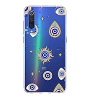 PrintiFy Xiaomi Mi 9 ile Uyumlu 1mm Slim Fit Nazar Boncuğu 5 Baskılı Şeffaf  Kılıf