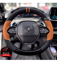 Peugeot 208 Dikme Direksiyon Kılıfı Delikli Deri Parlak Siyah Taba Detay Çift Yüzük ve Dikiş 2019-2024