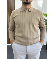 Erkek Açık Yaka Normal Kalıp Kazak Vizon Edw412